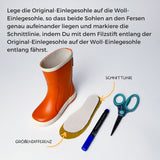 EINLEGESOHLE AUS RECYCELTER WOLLE FÜR KINDERGUMMISTIEFEL CURRY 28