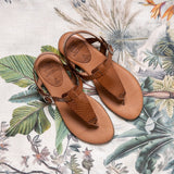 FLORA LEATHER SANDAL SNAKE WHISKY
