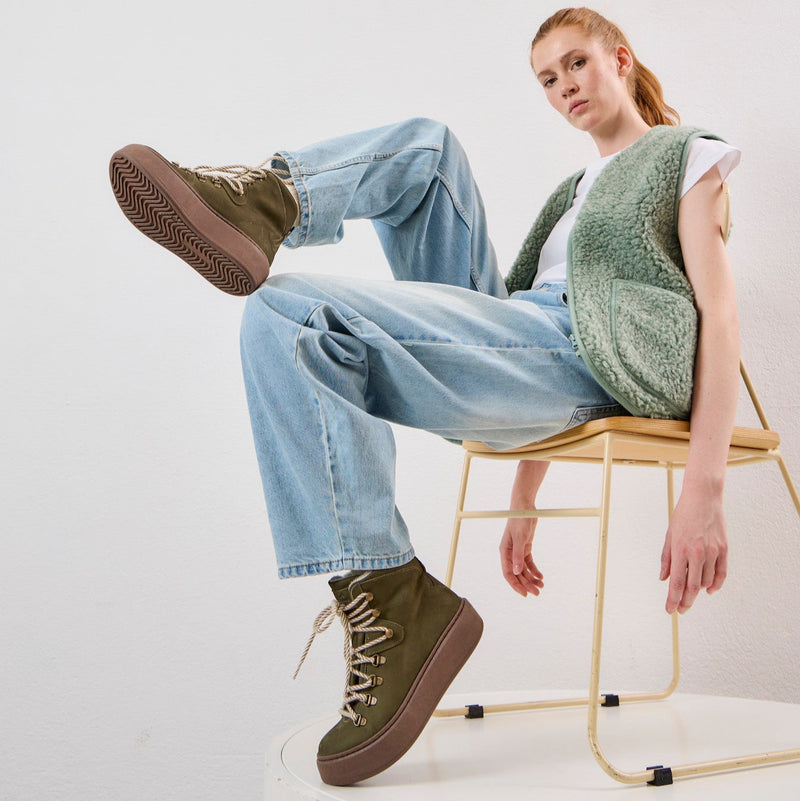 BENJA LACE BOOTIE OLIVE